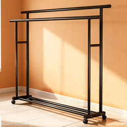 Simple Floor-Standing Clothes Rack for Home Use in the Bedroom, Movable Clothes Rack for Indoor Balcony, Clothes Drying Rack for Dormitory, Double-Rod Coat Rack