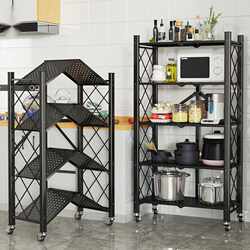 Installation-Free Folding Kitchen Storage Rack, Floor-Standing Multi-Layer Multi-Functional Shelf, Movable Microwave Oven and Cookware Storage Rack