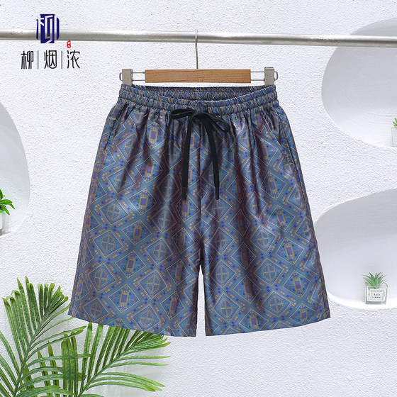 
[Liu Yan Dan] 100% mulberry silk Shu Jin Wanshou pattern five-point pants extra-color loose mid-pants casual pants men's summer
