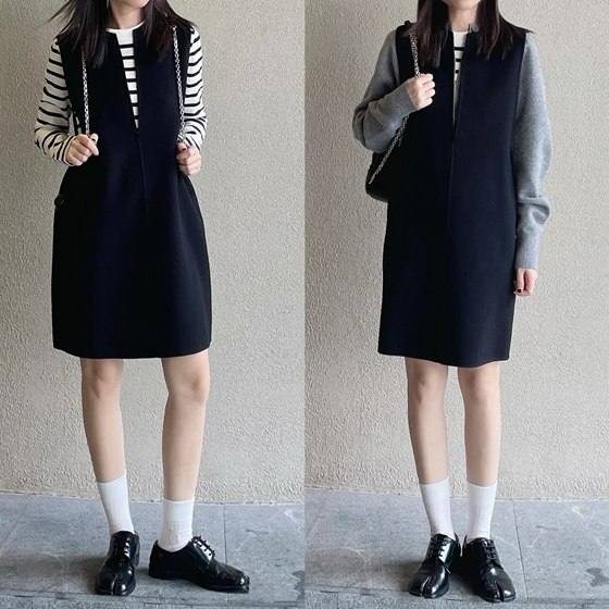
C's 2025 new autumn and winter women's clothing minimalist style loose slimming sleeveless pure sheep wool vest A-line dress