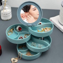 Rotating Earring Jewelry Box, Multi-Layer Earring Storage Box, Small Exquisite Earring Necklace Jewelry Rack with Mirror and Dust-Proof Box