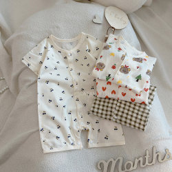 Baby boys summer boneless harem girls thin short-sleeved romper baby pure cotton one-piece pajamas 2025 new style
