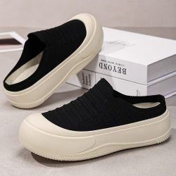 2026 Summer Fashion Versatile Half-Slippers for Women, Breathable Fly-Knit Simple Casual Shoes, Thick-Soled Non-Slip Old Beijing Cloth Shoes