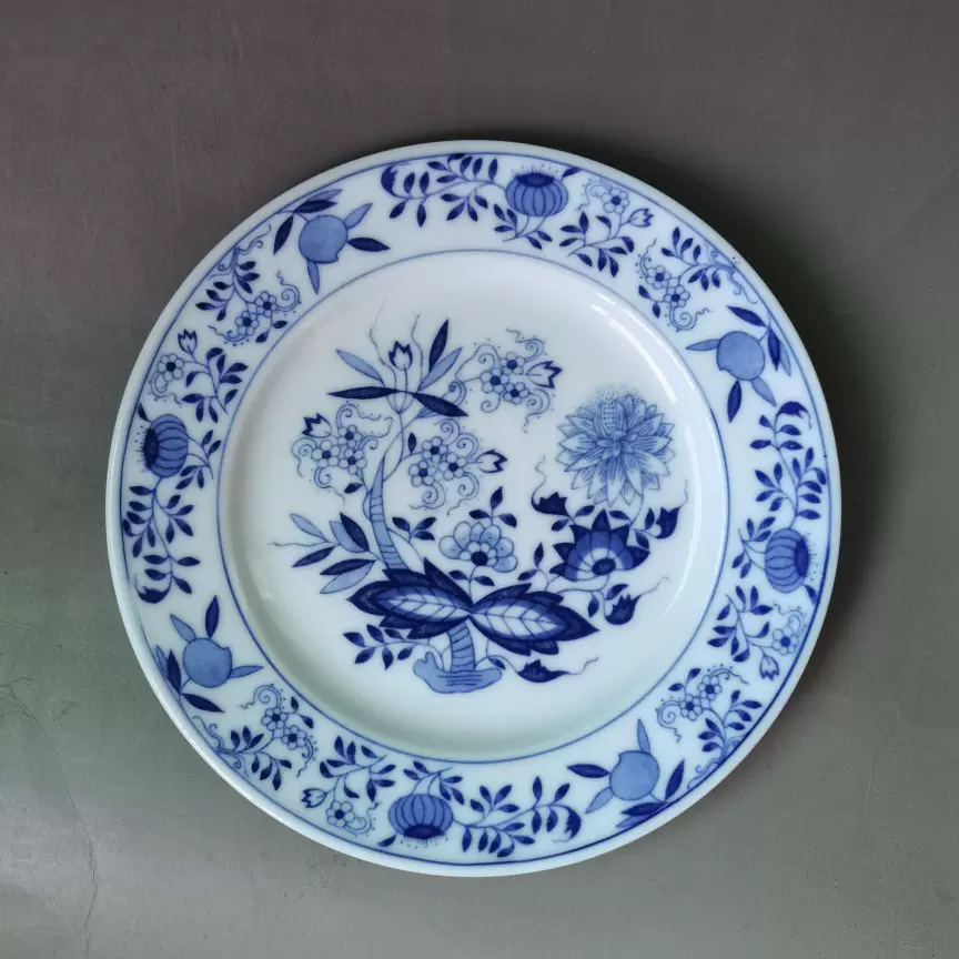 清仓醴陵釉下彩群力90年代蓝洋葱老瓷器陶瓷盘梅森盘子经典8寸-Taobao