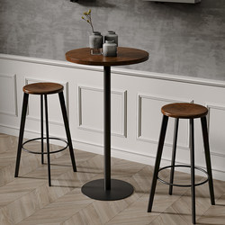 Nordic Simple Bar Stool for Home Use, Solid Wood High Stool, Leisure Bar Chair, Wrought Iron and Natural Wood Bar Chair and Table Set
