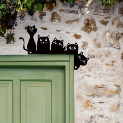 Wrought Iron Door Frame Decoration with Playful Silhouette of Five Cats, Door Corner Ornament, Home Holiday Creative Hanging Art Cat
