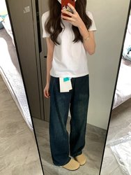 White Cotton Short-Sleeve T-Shirt with Regular Shoulders, Loose Fit, Plus Size, Suitable for Spring and Autumn, Can Be Worn as an Inner Layer or Top for Women