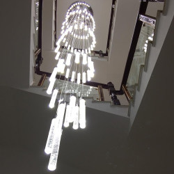 Modern Minimalist New Chinese-Style Self-Built House Villa Duplex Apartment Loft Living Room Spiral Staircase Long Crystal Chandelier