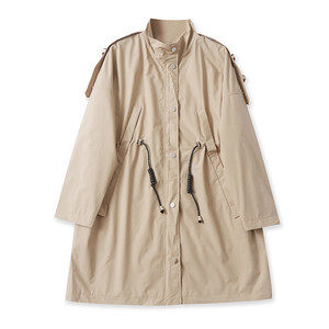 
C0158 Foreign Trade Korean Style Women's Windbreaker 2025 Autumn New Stand Collar Waist Casual Fashion Mid-Length Jacket