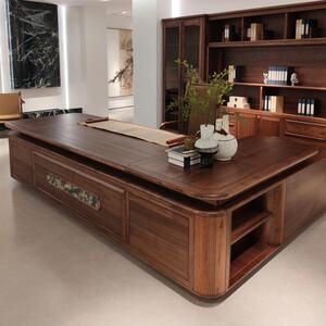 
New Chinese style solid wood desk boss desk black walnut chairman executive desk simple modern boss desk
