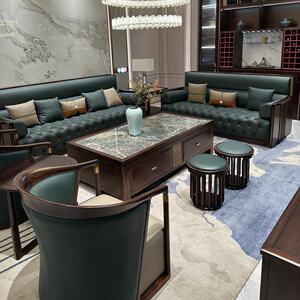 
New Chinese style solid wood sofa office reception 2026 new high-end walnut light luxury luxury sofa chair combination
