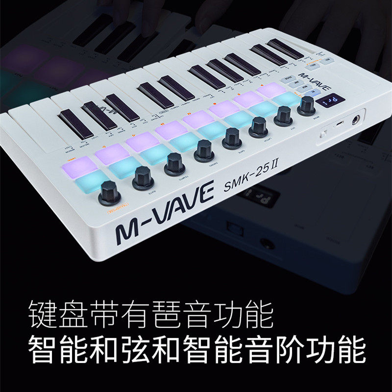 M-VAVE SMK-25 MIDI パッド コントローラー キーボード SMK-25 25鍵MIDIキーボード RGBパッドコントローラー Bluetooth