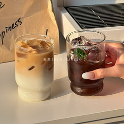 Retro Iced American Latte Coffee Cup, Niche Milk Cup, Beverage Juice Cup, Household Simple Heat-Resistant Glass Cup