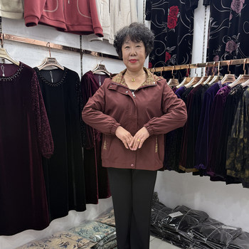 
Middle-aged and elderly autumn new casual color-blocking hooded windbreaker jacket for women small granny jacket loose top