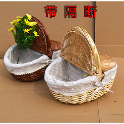 Wicker and Rattan Picnic Basket with Lid and Dividers, Hotel Property, Haidilao Towel Basket, Cleaning Basket with Partition