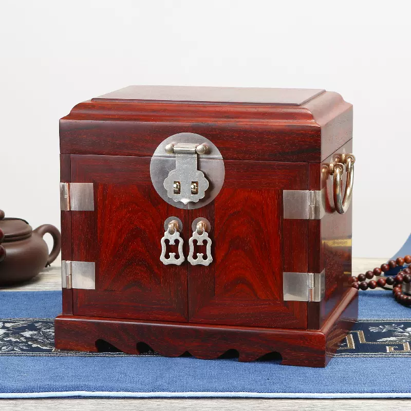印度小叶紫檀官皮箱高端红木首饰盒中式实木制饰品珠宝收纳盒陪嫁