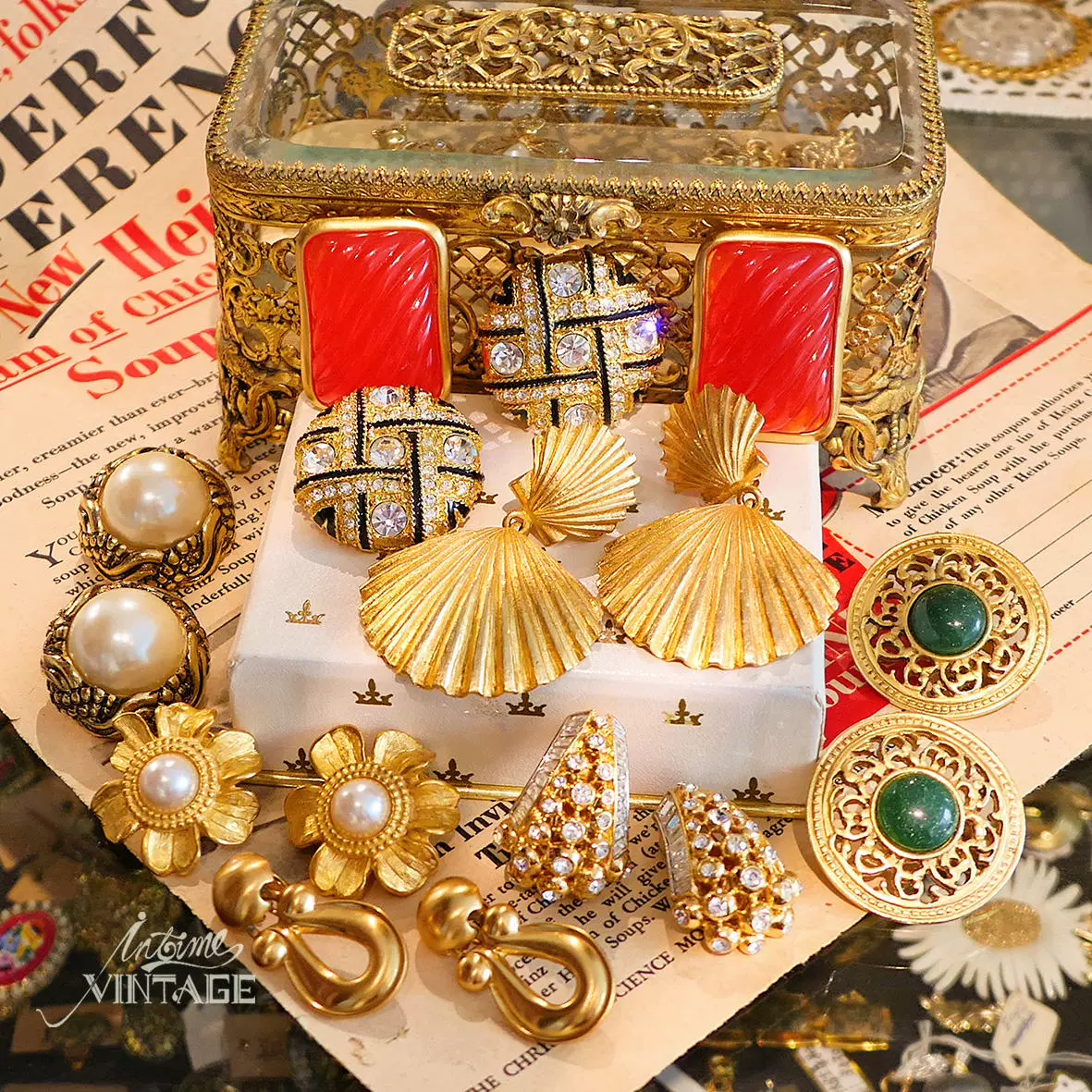 Vintage西洋古董首饰欧洲中古耳环舶来品夸张宫廷华丽孤品大耳夹