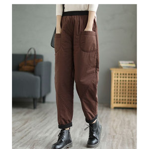 
25 new autumn and winter women's down cotton pants, high-waisted, slimming, flesh-covering outer wear, windproof warm casual pants, harem pants