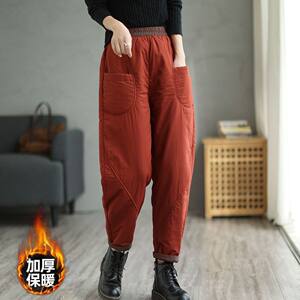 
25 new autumn and winter women's down cotton pants, high-waisted, slimming, flesh-covering outer wear, windproof warm casual pants, harem pants