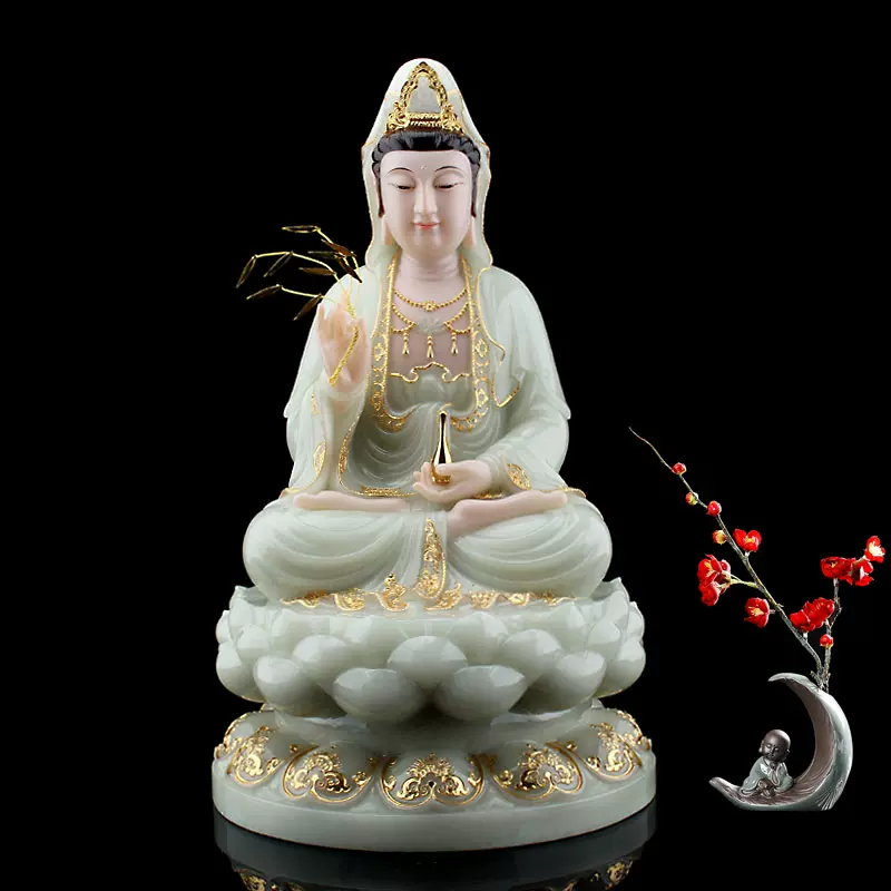 观音菩萨坐像 蓮坐台 紫銅 紫铜坐莲花观音菩萨佛像铜观音像纯铜大号摆件