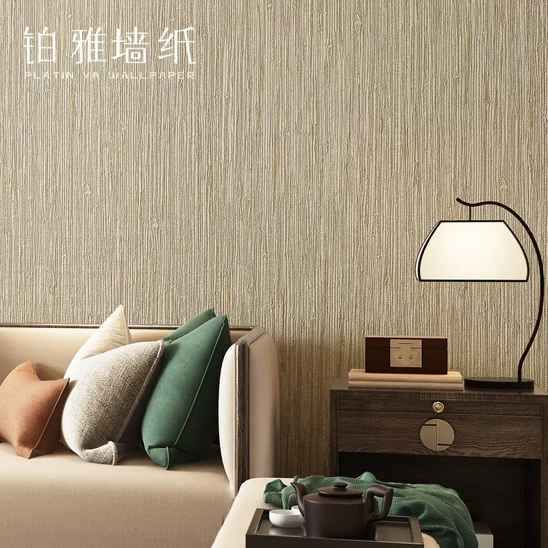新中式草編布紋亞麻壁紙客廳臥室背景牆日式純色素色