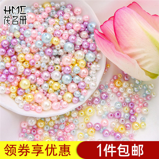 3-8mm ABS hole-mixed color imitation pearl handmade loose beads DIY material hairpin bracelet accessories
