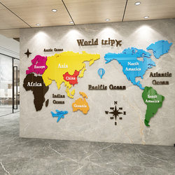 3D World Map Wall Stickers Office Wall Decoration Company Corporate Culture Wall Travel Agency Background Wall