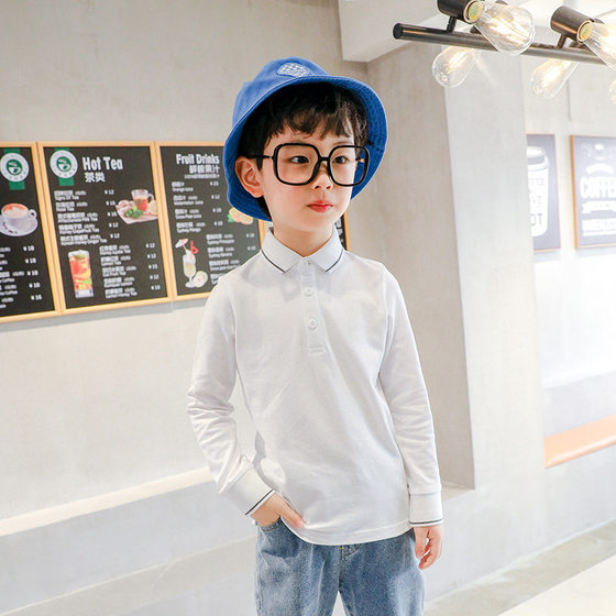 
Children's polo shirt spring and autumn children's clothing college boys' T-shirt long-sleeved versatile lapel casual bottom shirt top school uniform T