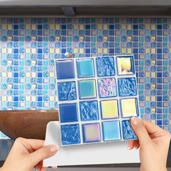 A Set of 10 High-Gloss Flat Iridescent Mosaic Waterproof Self-Adhesive Stickers for Bathroom, Oil-Proof and High-Temperature Resistant Paper for Kitchen