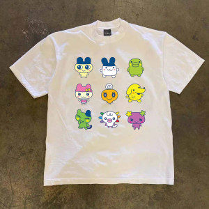 
LNGZZD Tamagotchi electronic pet feeding peripheral short-sleeved women's summer versatile casual T-shirt with cute print trend