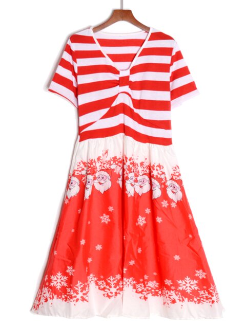 Biyejit Women's Short Sleeve V-Neck Summer Dress - Elastic Waist A-Line Swing Sundress For Beach Or Daily Wear