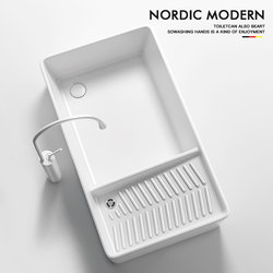 Weiyashi Modern Minimalist Washboard Integrated Countertop Rectangular Ceramic Washbasin with Faucet White for Home Use