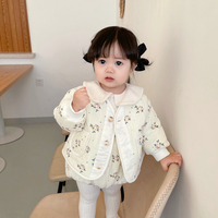Ins Korean Suit Female Baby Cotton Floral Padded Coat & Strap Romper Winter 2-Piece Set