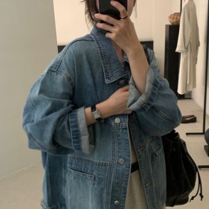 
Leaves loose retro denim jacket for women 2025 new blue Korean version long-sleeved versatile slim jacket top