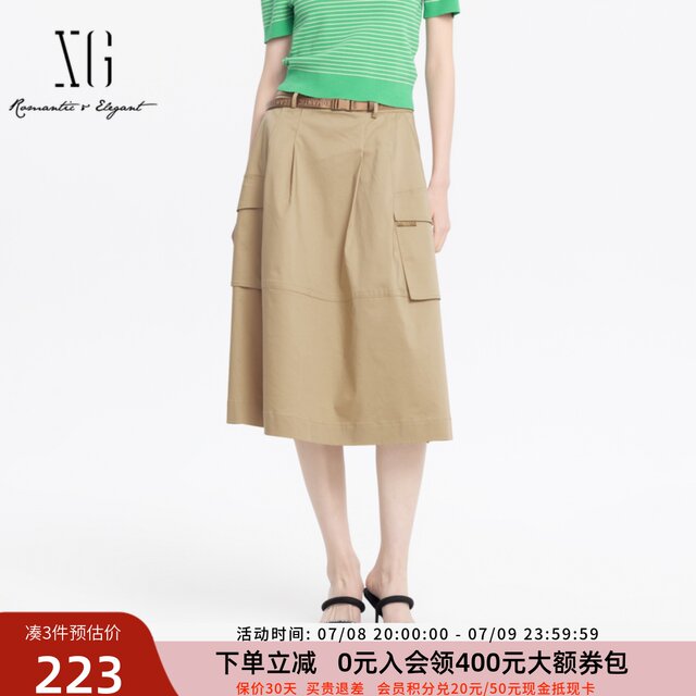 xg Xue Ge Workwear Style Large Pocket Mid-Long Skirt 2024 Summer New Commuter Skirt Women XJ203031A309