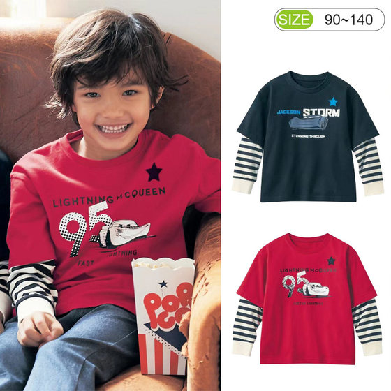 
Boys' long-sleeved T-shirt spring and autumn pure cotton children's fake two-piece tops little boy cartoon car caring shirt foreign trade children's clothing 3