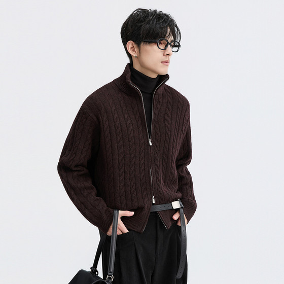 
{Texture Jacquard} Piaget Zall 25 Early Winter Stand Collar Knitted Cardigan Jacket Men's Short Loose Inner Sweater