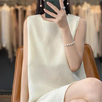 
Summer sleeveless silky dress middle-aged mother's wear bottoming long skirt round neck loose camisole skirt ice
