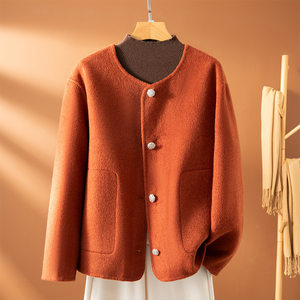 
Double-sided cashmere short coat for women winter petite woolen coat round neck French style short coat for women