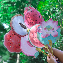 Summer Watermelon Round Fan, Creative Hand-Painted Fruit Fan, Lotus Summer Travel Photo Prop, Commemorative Prop Fan