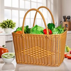 Chinese Knot Shopping Satchel Basket Picking Picnic Basket Handmade Imitation Rattan Weaving Grocery Shopping Vegetable Picking Fruit Vegetable Basket Home