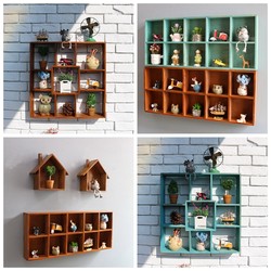 Solid Wood Creative Retro Storage Grid Cafe Clothing Store Display Cabinet Can Be Hung on the Wall Geometric Wall Decoration