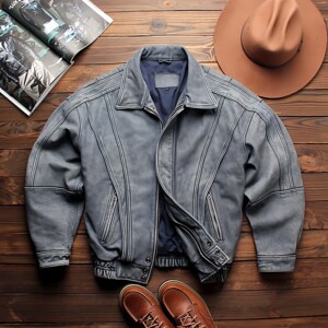 
Retro Hong Kong style denim blue men and women same style top layer cowhide genuine leather leather jacket loose wide version off-shoulder leather jacket