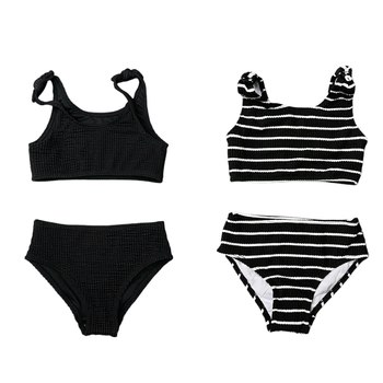 
Girls textured pattern girl triangular vest swimsuit