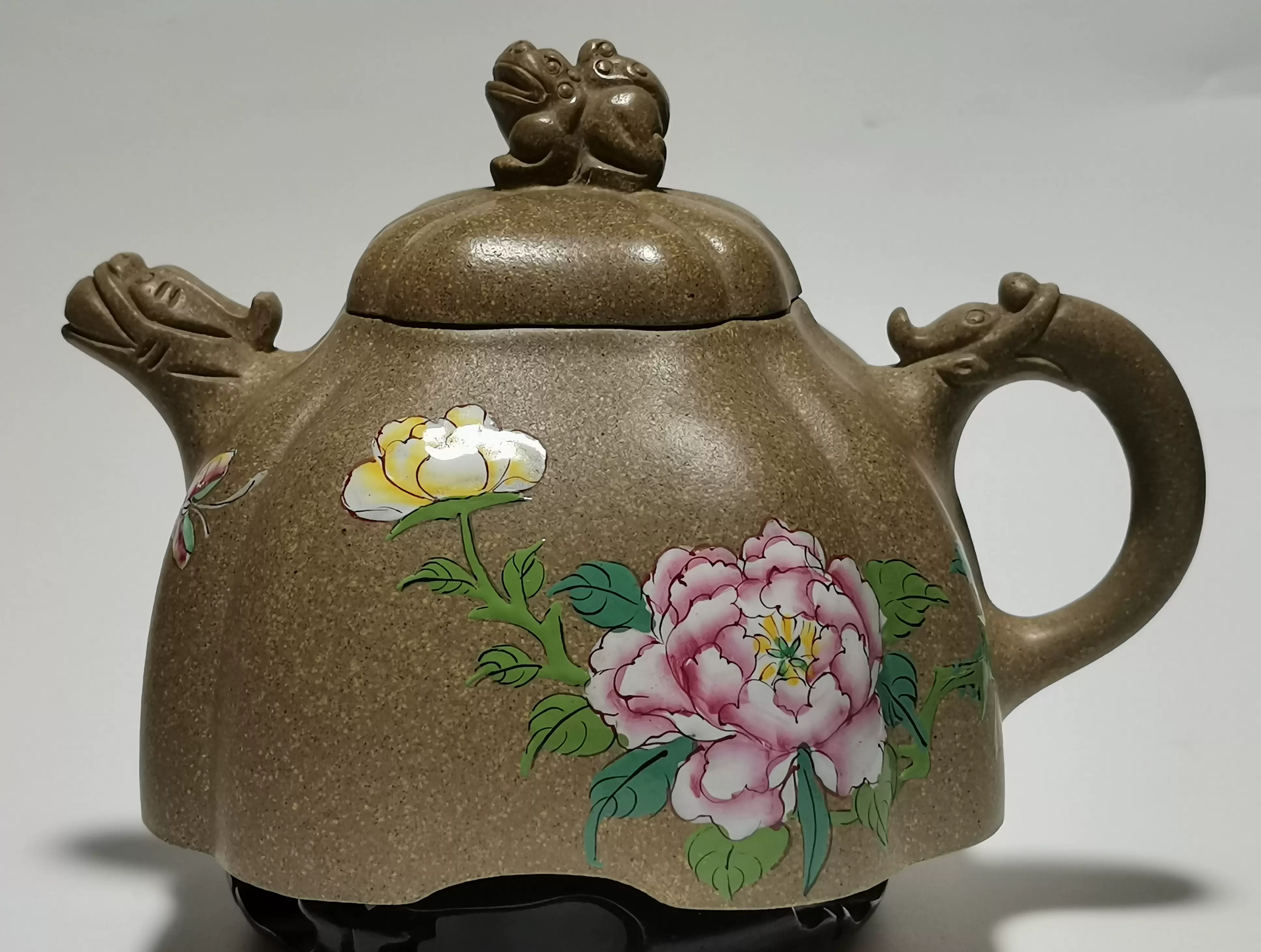 ♦中国美術品 レア物 類品少数 中国 宜興窯 紫砂 劃花画花 飾り皿 骨董品 宜兴紫砂壶周华强/国家级助理工艺美术师{祥瑞四方}手工正品350c