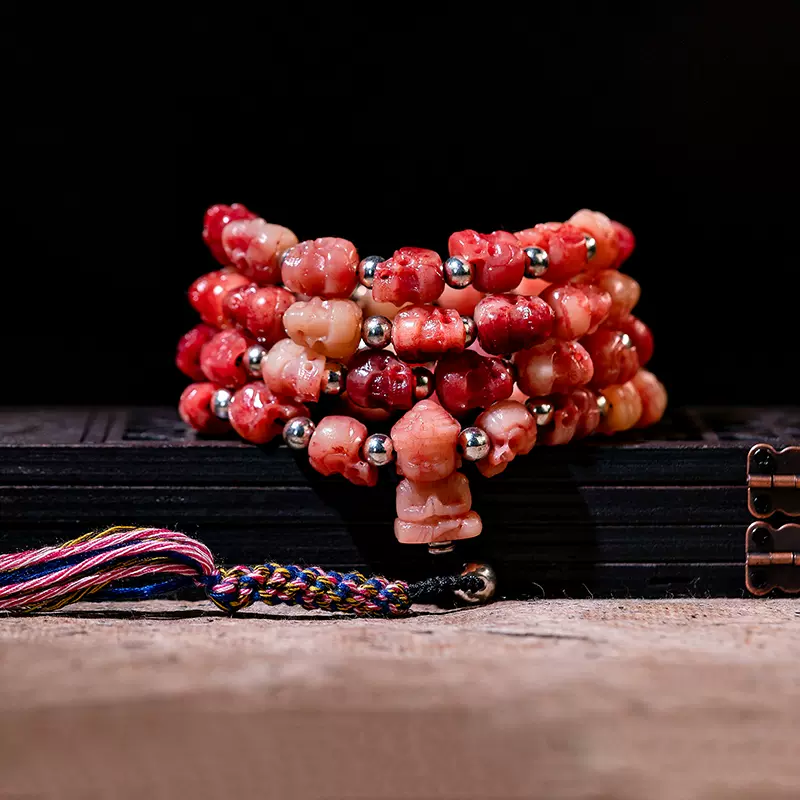 十八羅漢ブレスレット 天然原石辰砂ブティック紫金砂、レッド十八羅漢ブレスレット