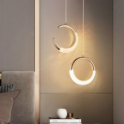 Light Luxury Bedside Pendant Lamp, Long Cord Modern Minimalist Pendant Light, Trendy Moon Background Wall Lamp, Bedside Small Pendant Light