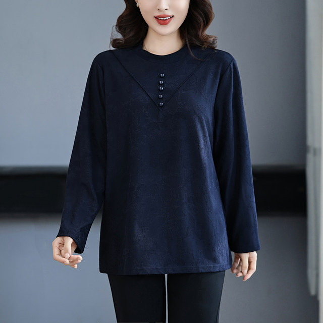 Mother's t-shirt long-sleeved inner layered women's bottoming shirt autumn and winter middle-aged and elderly large size top young slim shirt 200Jin [Jin equals 0.5kg] pack