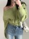 Korean chic autumn and winter basic slim and versatile one-length off-shoulder solid color pullover sweater short knit sweater for women