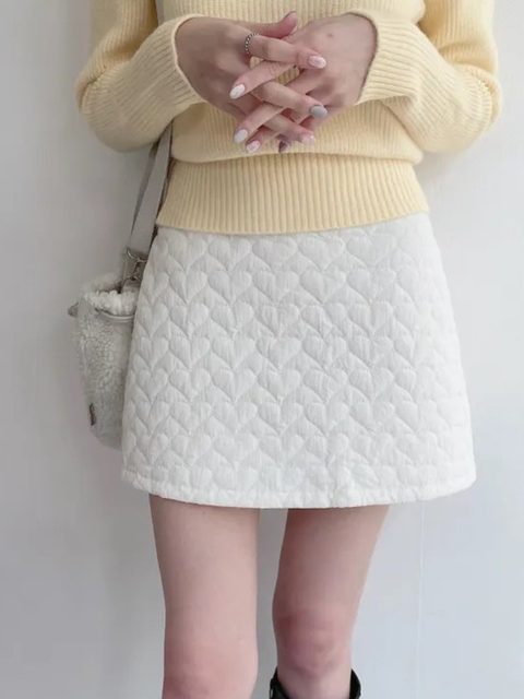South Korea Chic autumn and winter versic sweet cotton cotton -straight love cotton pattern skirt women's high -waist A -line skirt